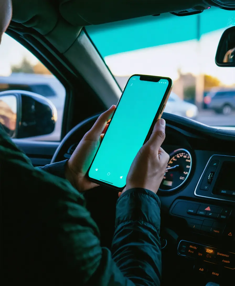 Celular na mão do entregador com o app aberto